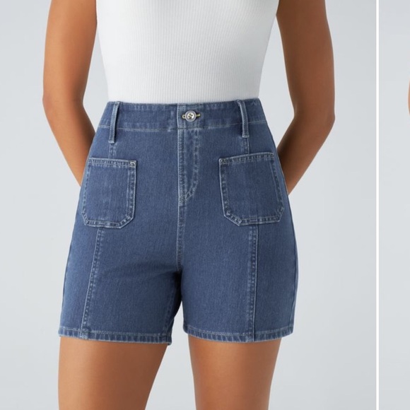 Halara Flex™ High Waisted Front Pockets Washed Stretchy Knit Denim Shorts - Picture 1 of 4